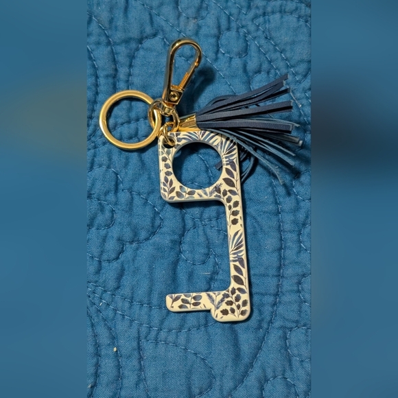 Floral Blue and Gold Keychain Accessory (New) - Picture 3 of 4